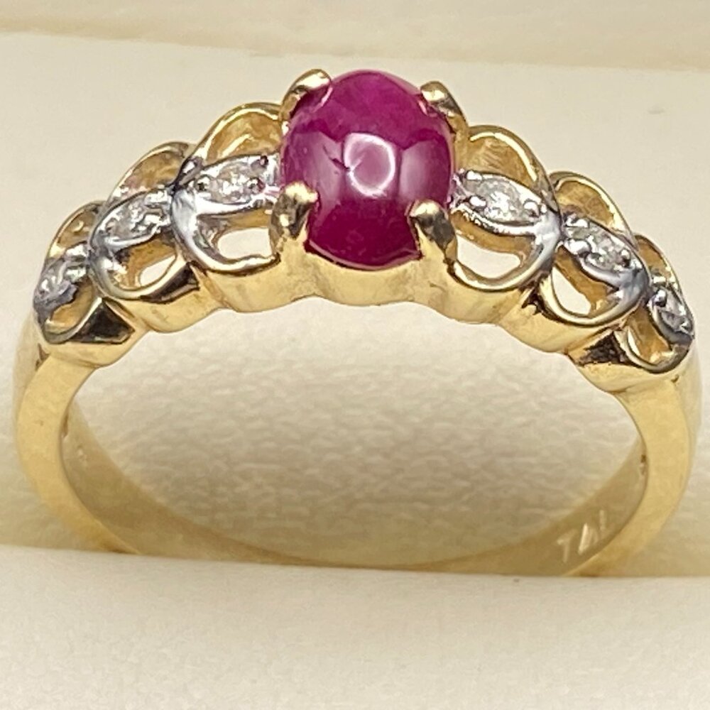 14K Y Gold 0.76 Ct. Blood Ruby & 6 Diamonds Ring Sz. 7 - 3 gm Tal Amos Israel